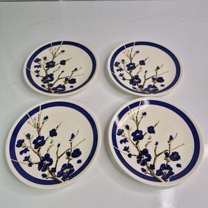 Vintage Set Of 4 6.5” Blue Dogwood Salad Plates Made In USA.